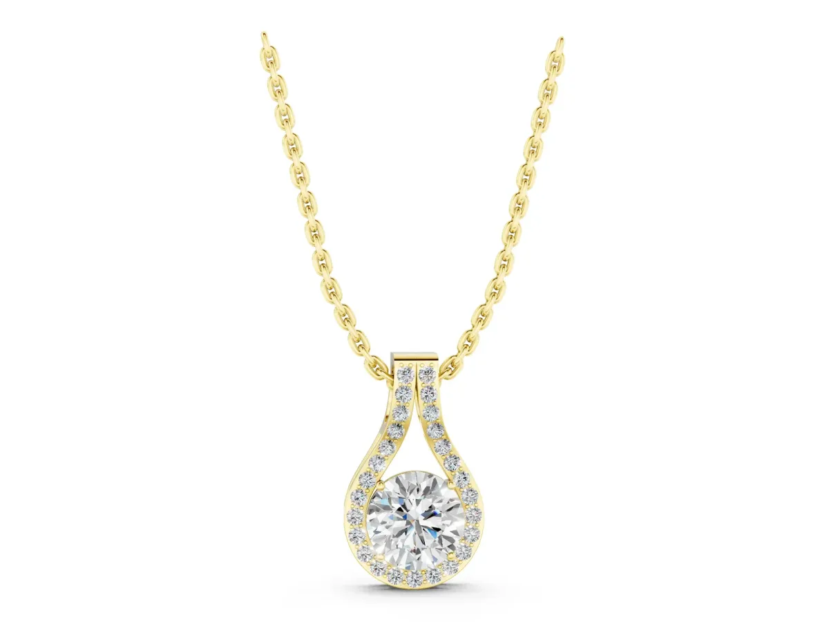 Round Halo Prong-Set Pendant Yellow gold
