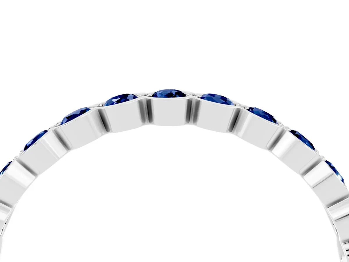 Round Blue Sapphire Bezel Set Eternity Band Platinum
