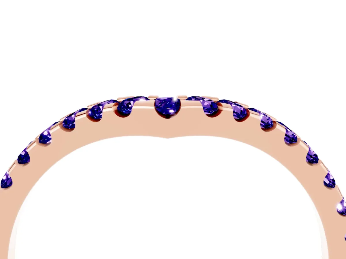 Pavé Round Tanzanite Chevron Band with Shared Prong Setting Rose gold