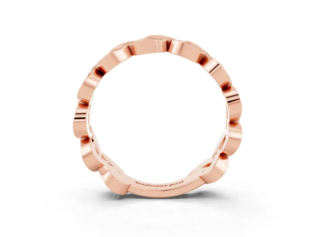 Pavé Round Morganite Interlocking Eternity Band with Bezel Prong Setting Rose gold