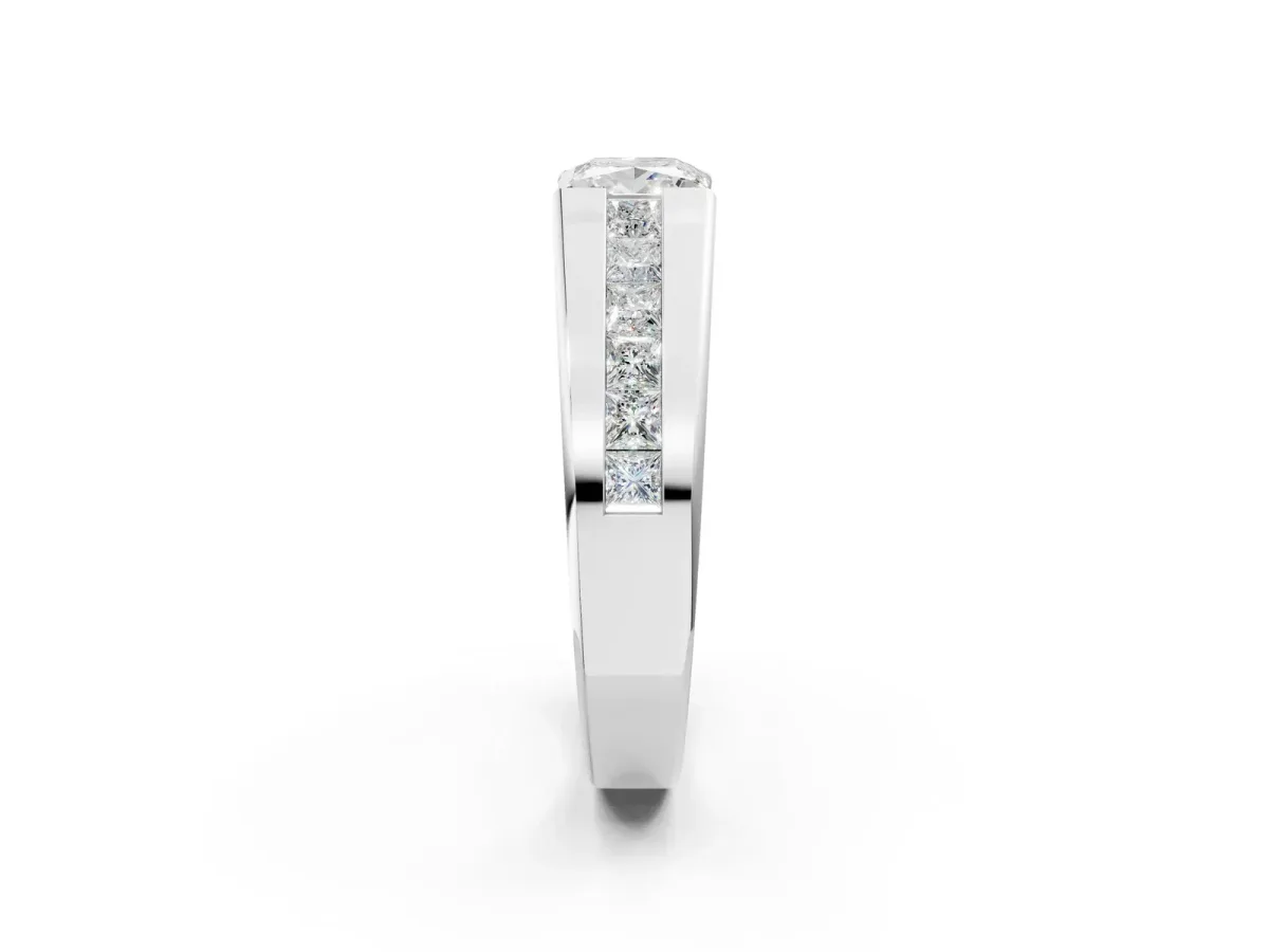 Princess Diamond Channel Set Mens Ring Silver