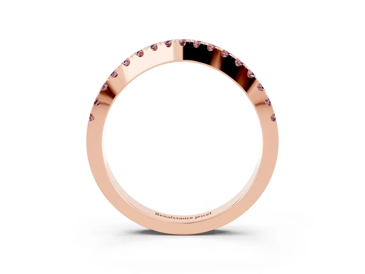 Round Morganite Pavé Curved Band with Shared Prong Setting Rose gold