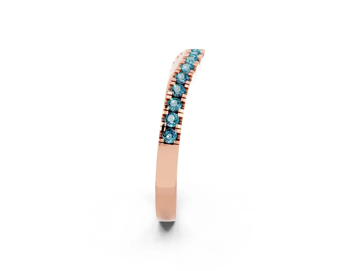 Round Blue Topaz Pavé Curved Band with Shared Prong Setting Rose gold