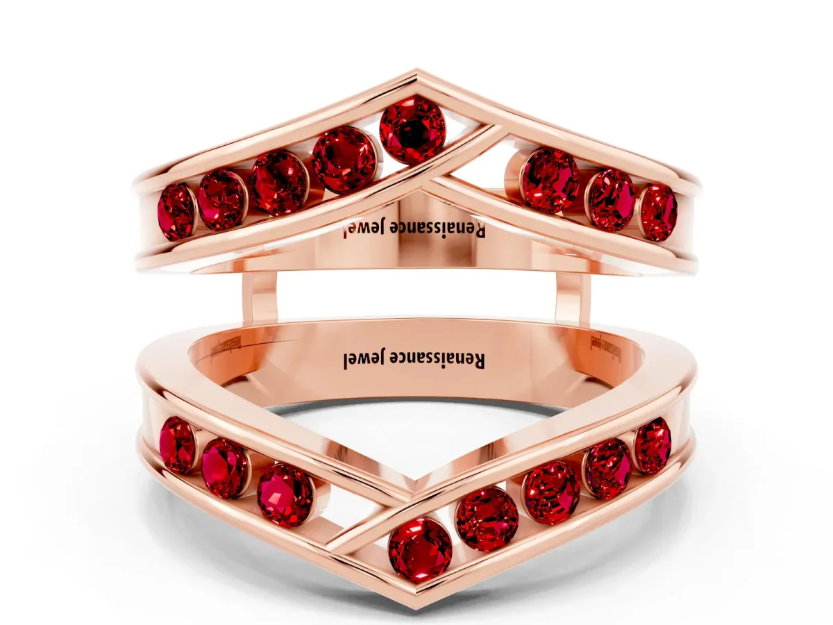 Round Ruby Channel-Set Chevron Band Rose gold