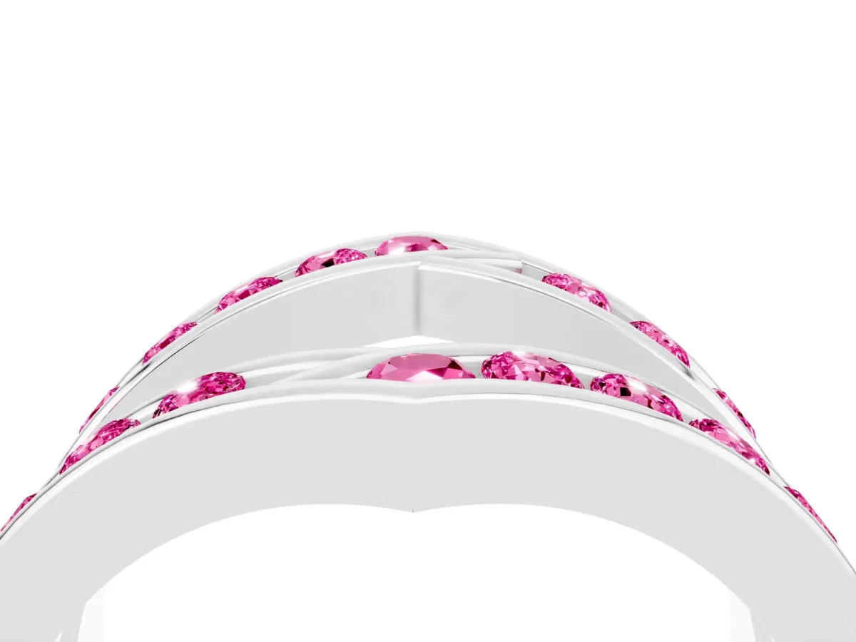 Round Pink Sapphire Channel-Set Chevron Band Silver