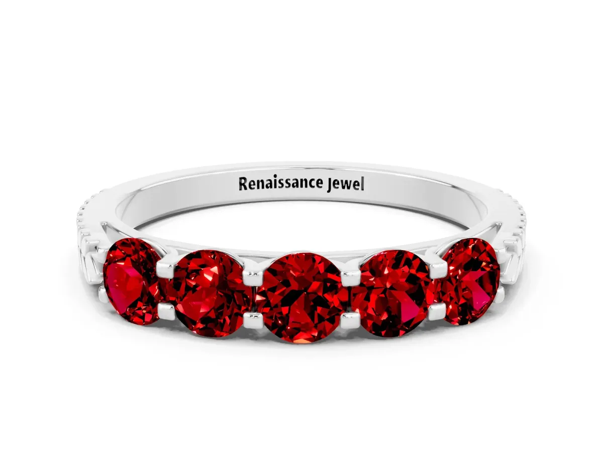 Five-Stone Round Ruby Prong-Set Band White gold