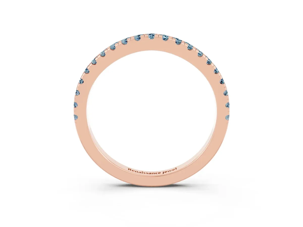 Round Aquamarine Pavé Half Eternity Band with Shared Prong Setting Rose gold