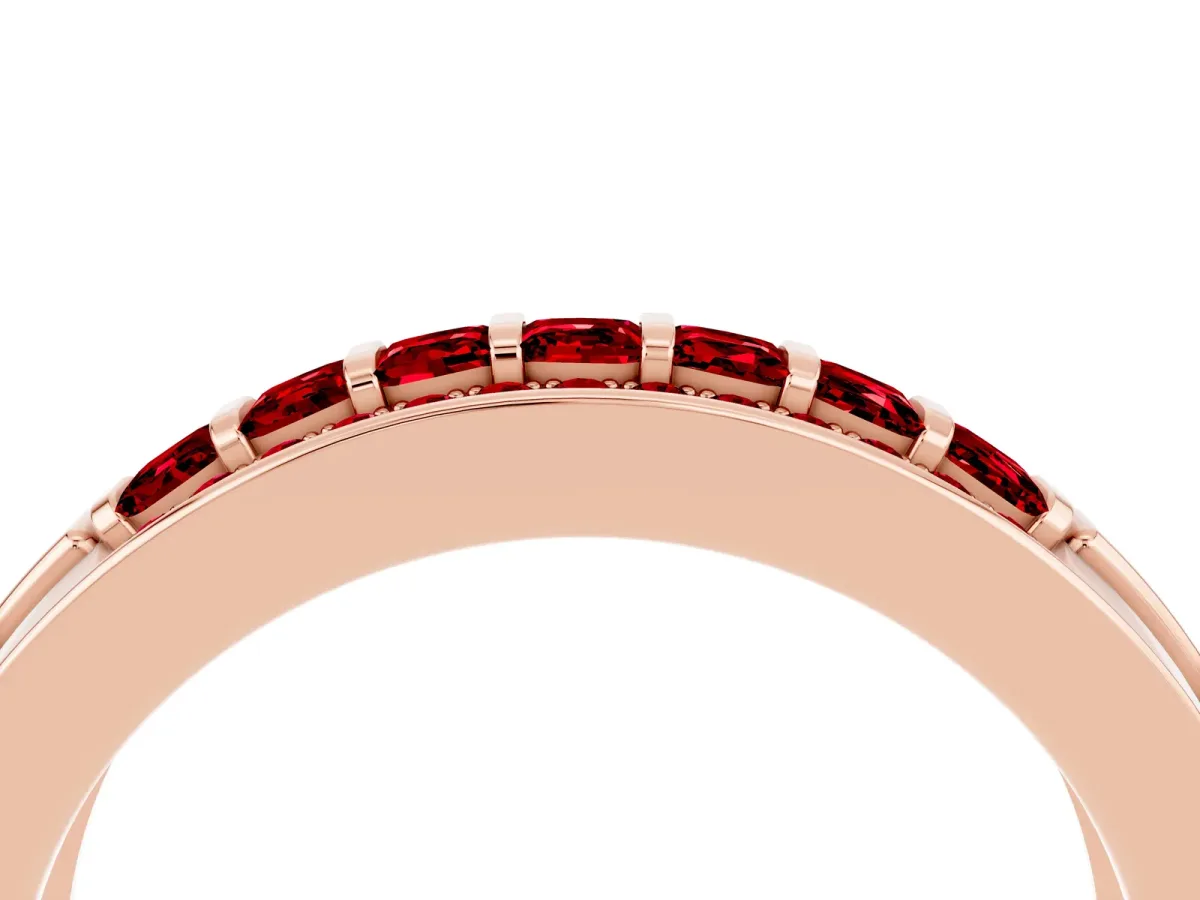 Bar-Set Princess Cut Ruby Pavé Band Rose gold