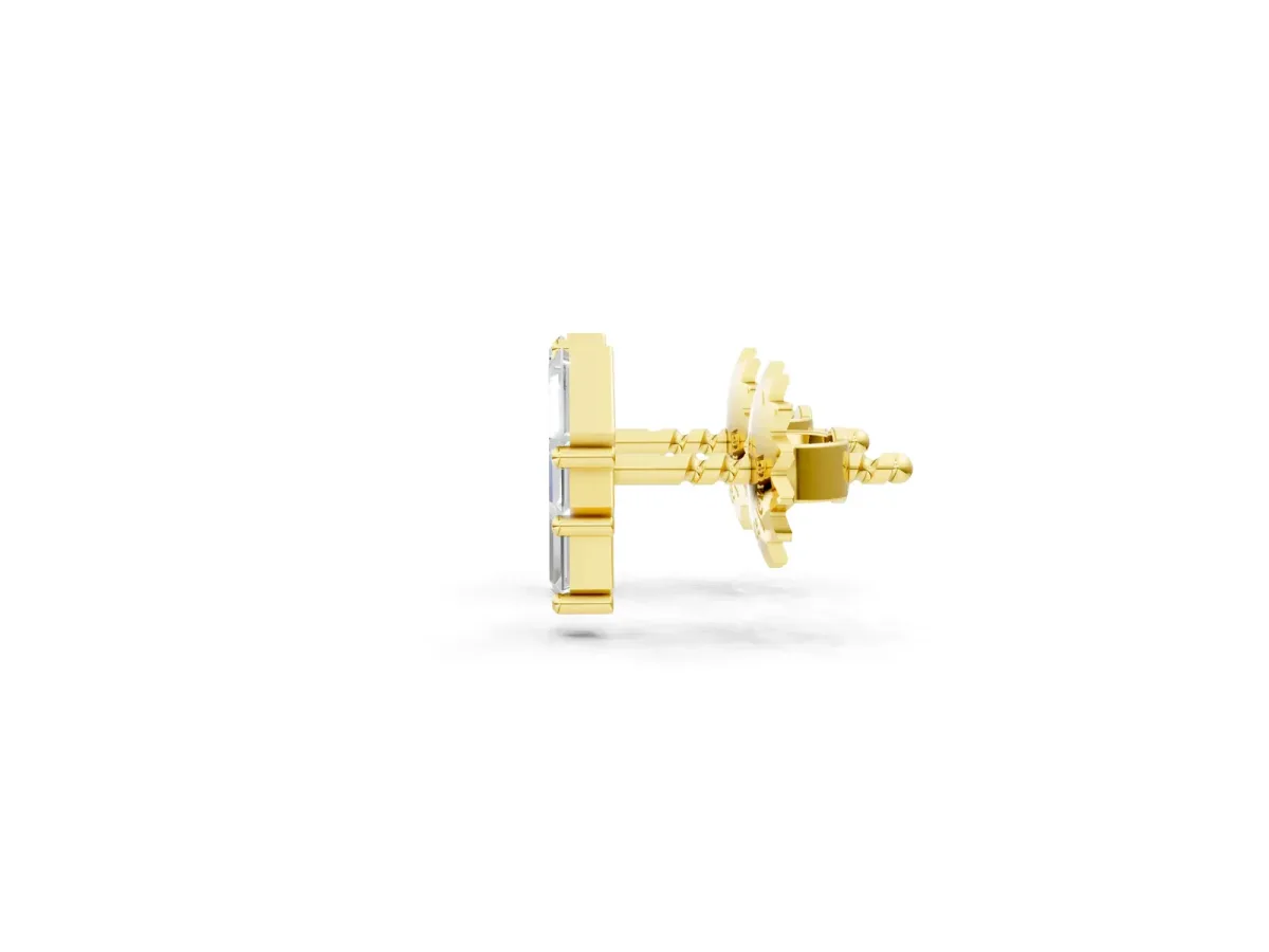 Baguette Diamond Three-Stone Stud Earrings Yellow gold