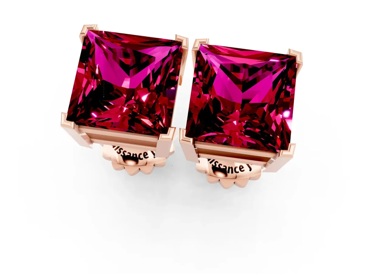 Princess Cut Garnet Stud Earrings Rose gold