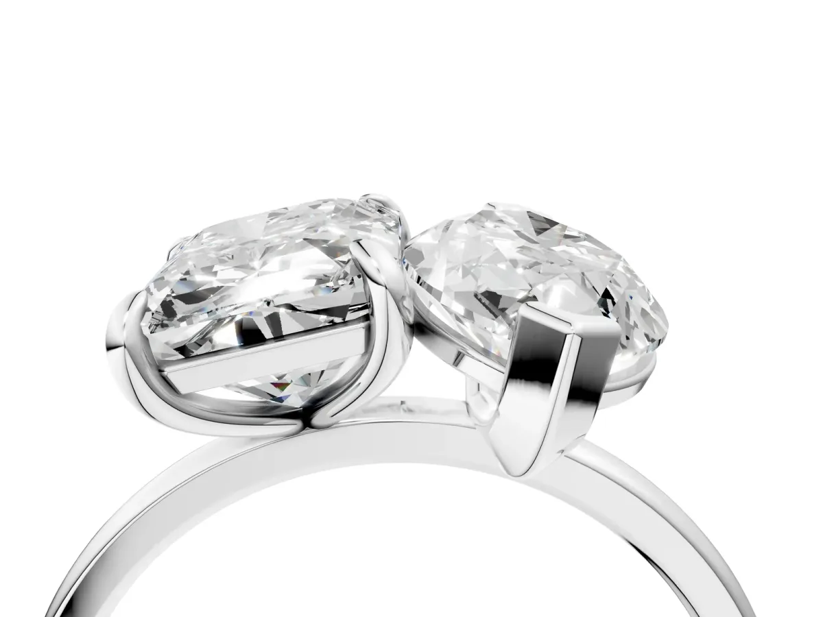 Emerald and Marquise Toi Moi Ring with Prong Setting and Plain Band Silver