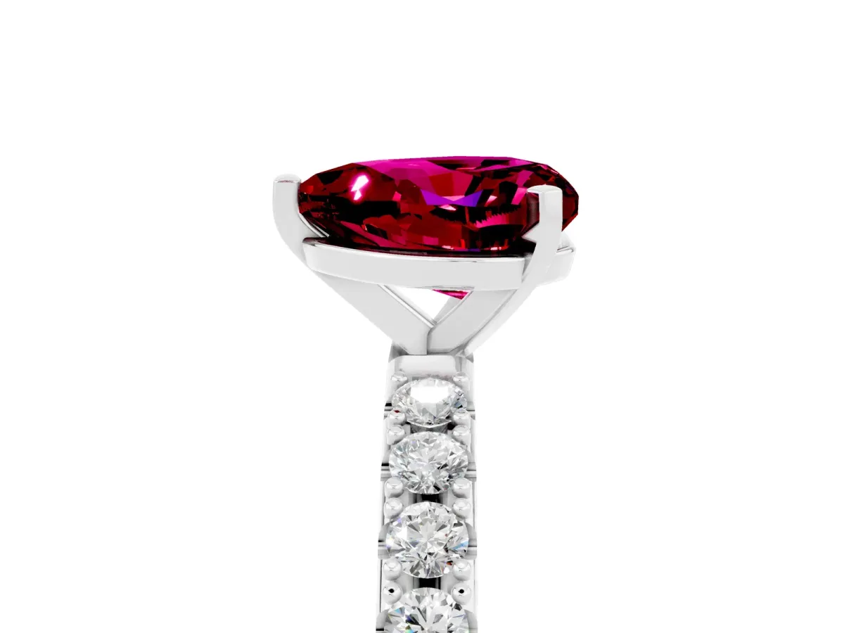 Heart Cut Garnet Solitaire Pavé Band with Four-Prong Setting Silver