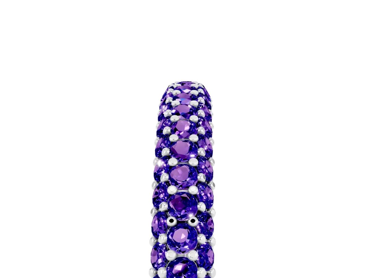 Round Tanzanite Pavé Eternity Band with Shared Prong Setting Silver