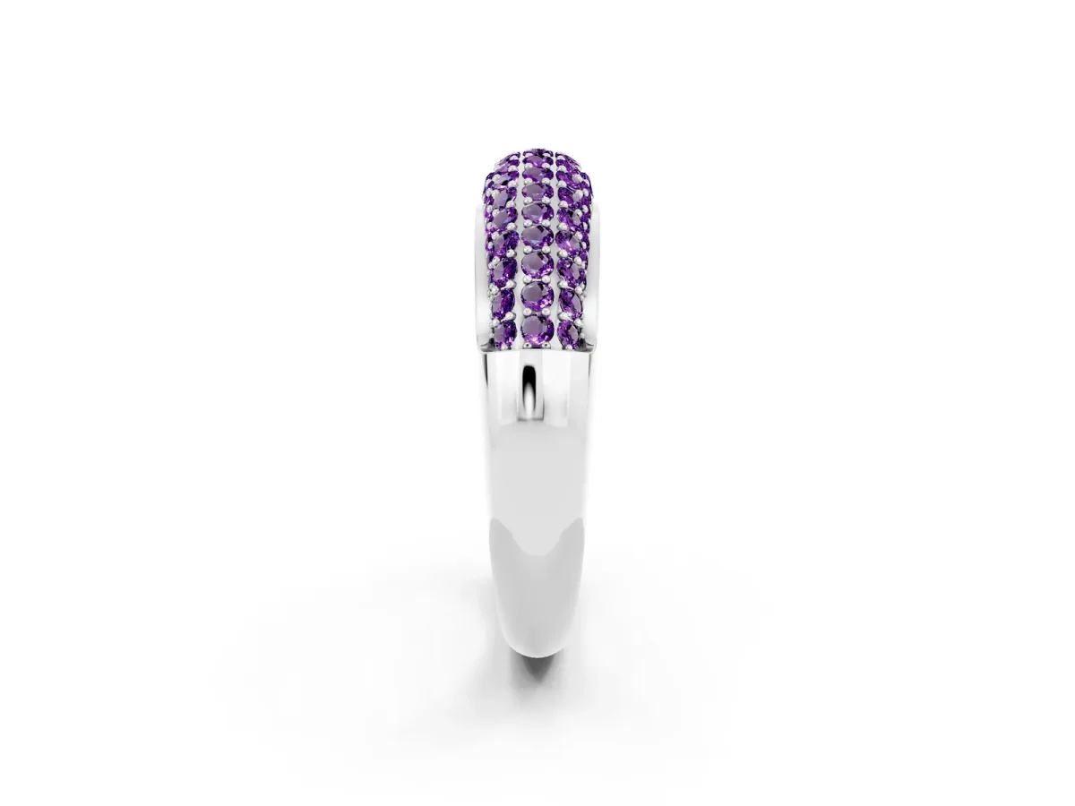 Three-Row Pavé Round Amethyst Dome Band Platinum