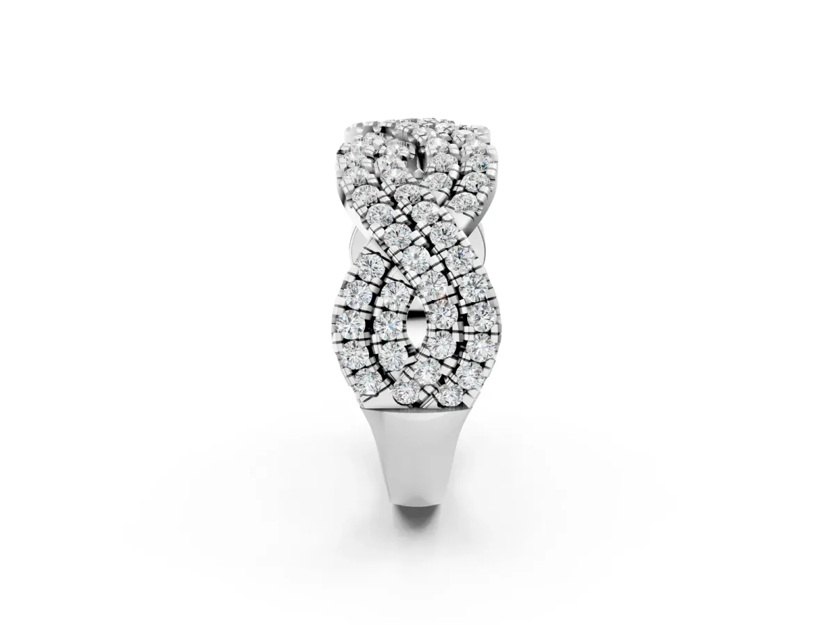 Pavé Round Diamond Infinity Twist Band with Shared Prong Setting White gold