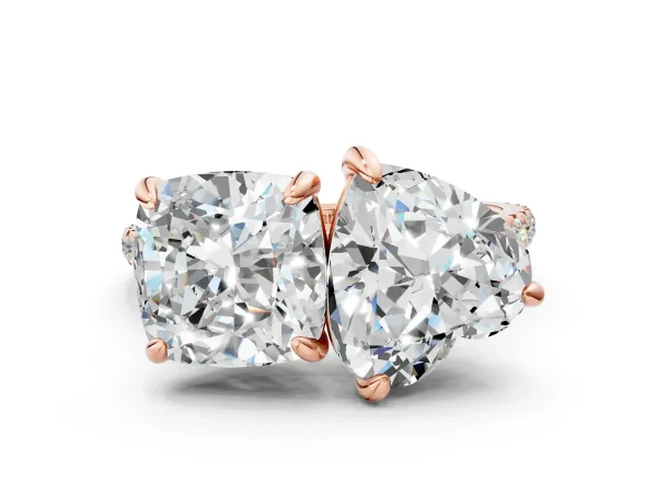 Cushion and Heart Toi Moi Ring with Prong Setting and Pave Band Rose gold