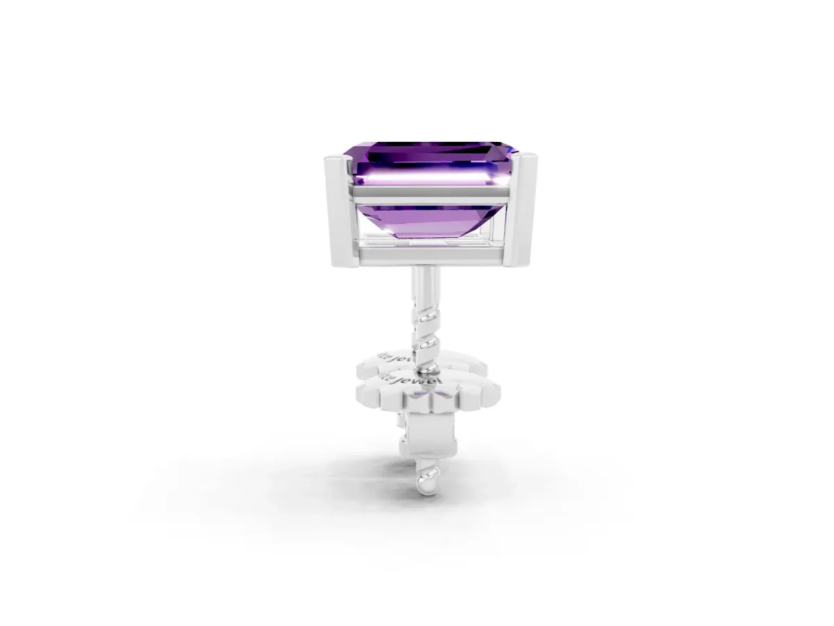 Emerald Cut Amethyst Stud Earrings Silver