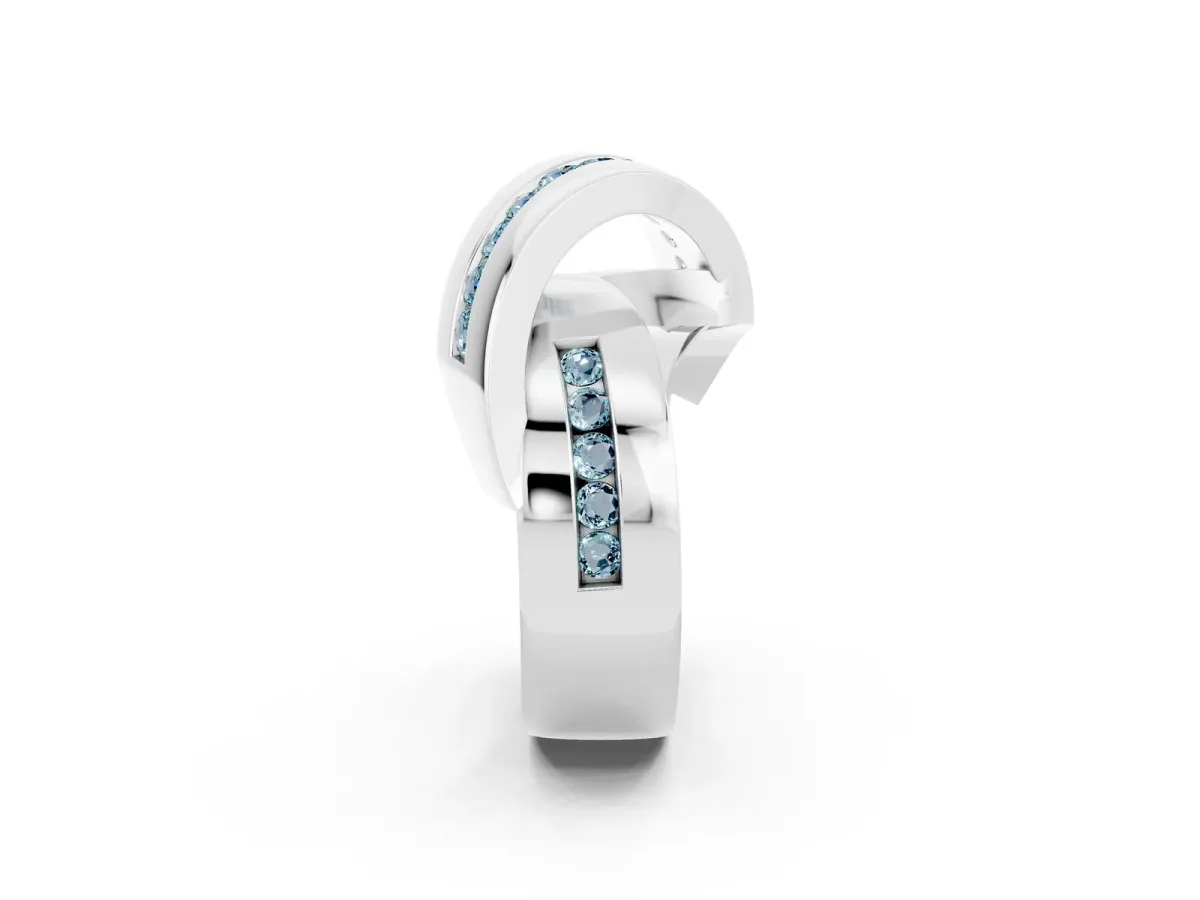 Pavé Round Aquamarine Crossover Band with Channel Setting Silver