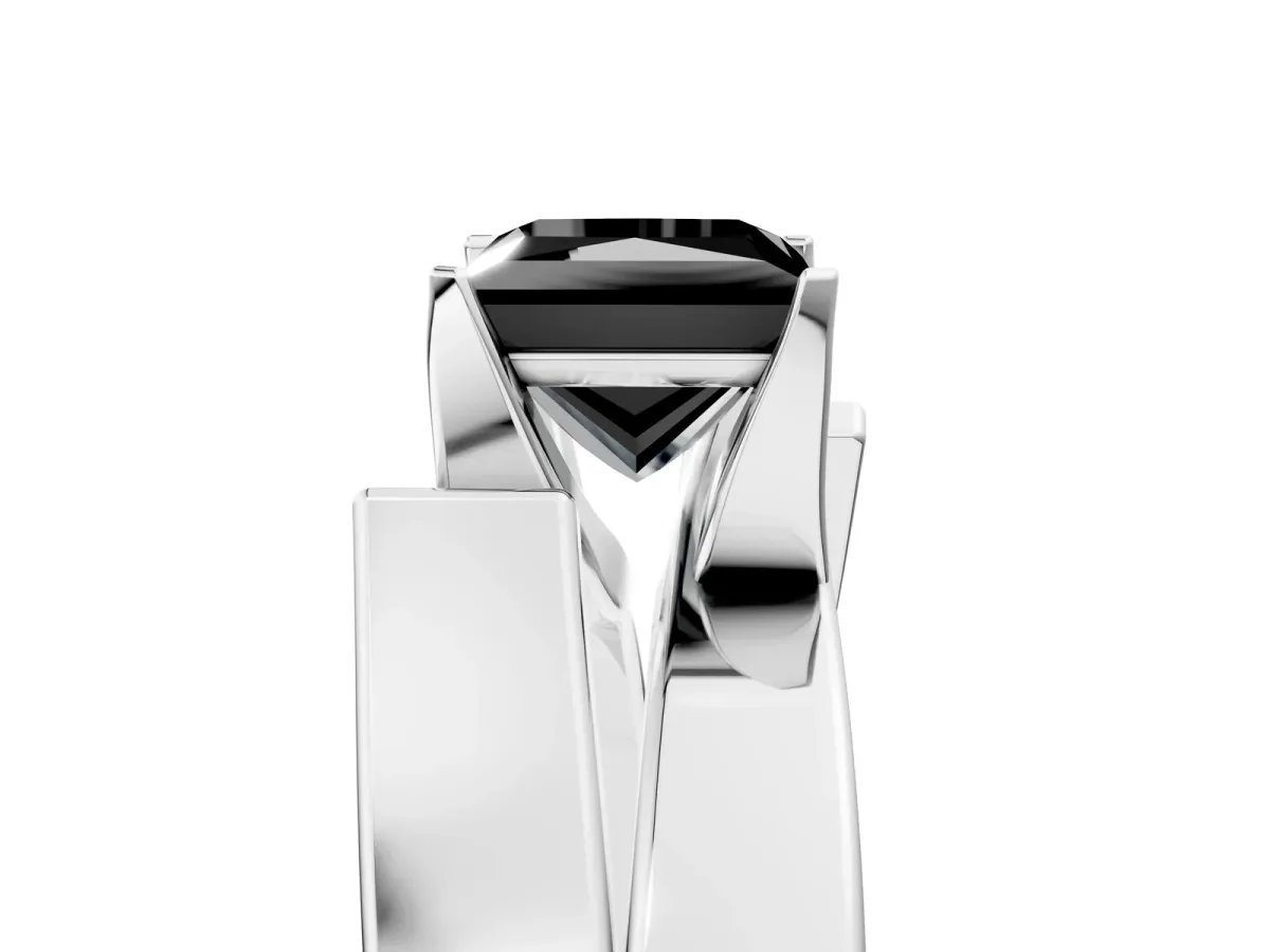 Fancy Black Modern Tension Set Princess Cut Diamond Solitaire Wide Band Ring Silver
