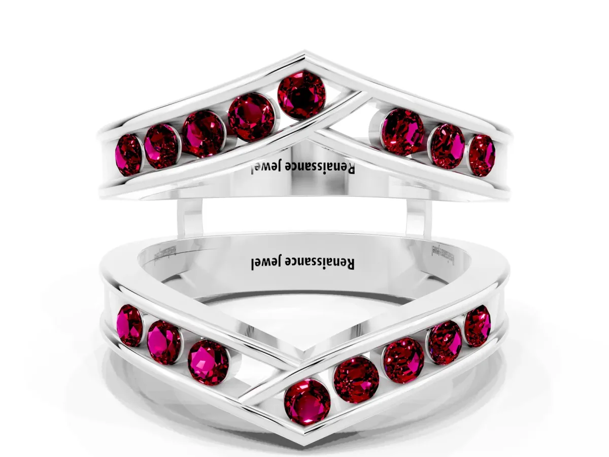 Round Garnet Channel-Set Chevron Band Platinum