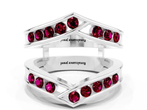 Round Garnet Channel-Set Chevron Band Platinum