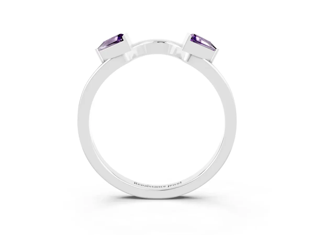 Trillion Amethyst Open Band Ring with Bezel Setting Silver