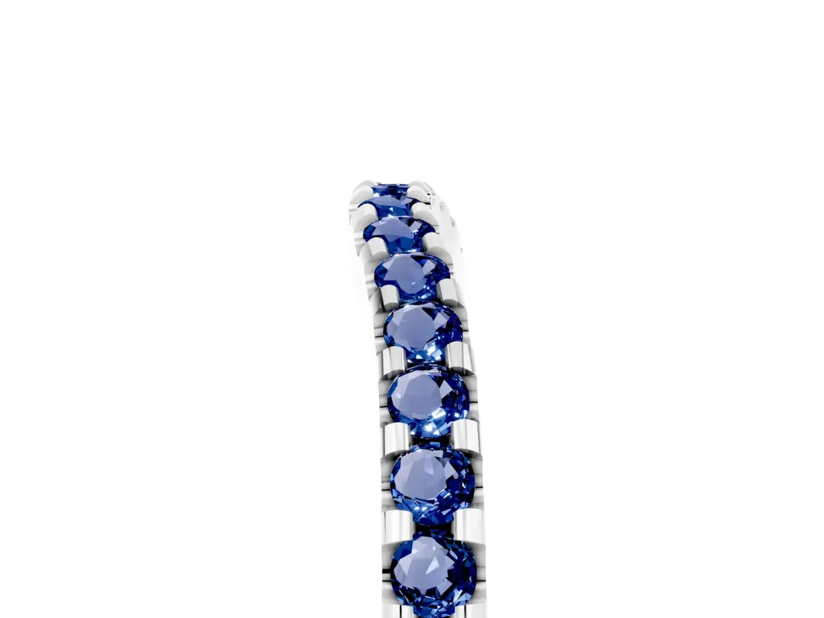 Round Blue Sapphire Pavé Curved Wedding Band Platinum