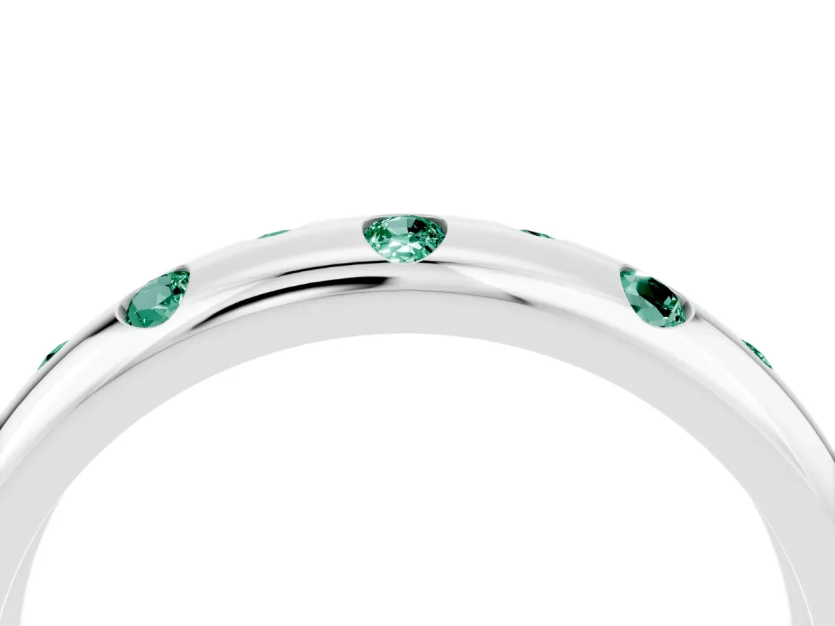 Round Green Sapphire Flush-Set Comfort Fit Band Platinum