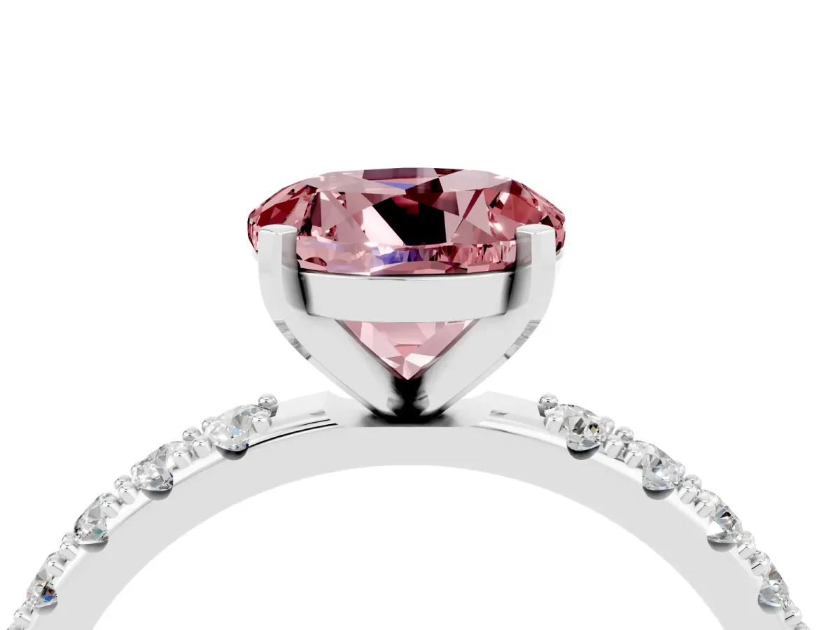 Round Cut Morganite Solitaire Pavé Band with Four-Prong Setting Platinum