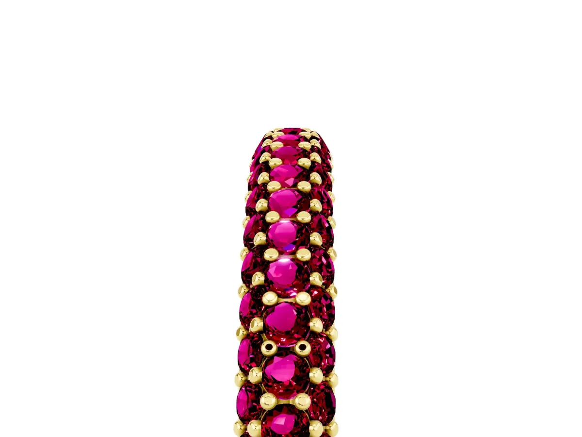 Round Garnet Pavé Eternity Band with Shared Prong Setting Yellow gold