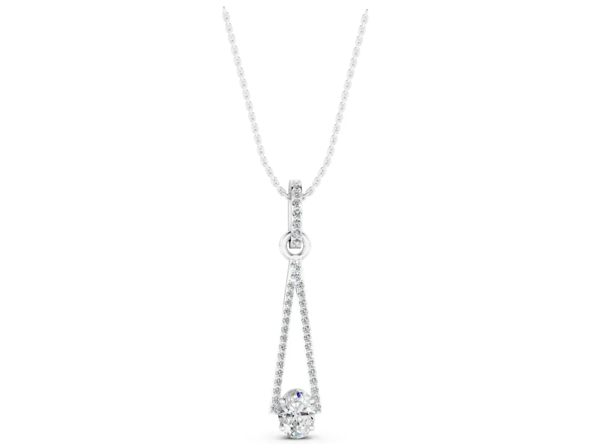 Round Diamond V-Prong Pavé Pendant Silver