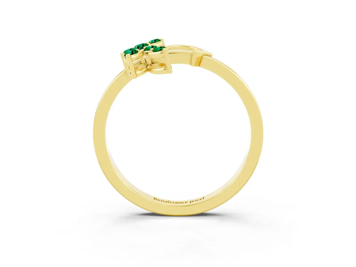 Marquise Emerald Cluster Bypass Ring with Prong Setting Yellow gold