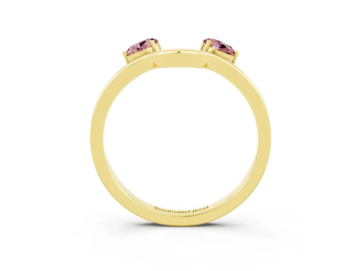 Dual Round Morganite Open Band Ring with Prong Setting Yellow gold