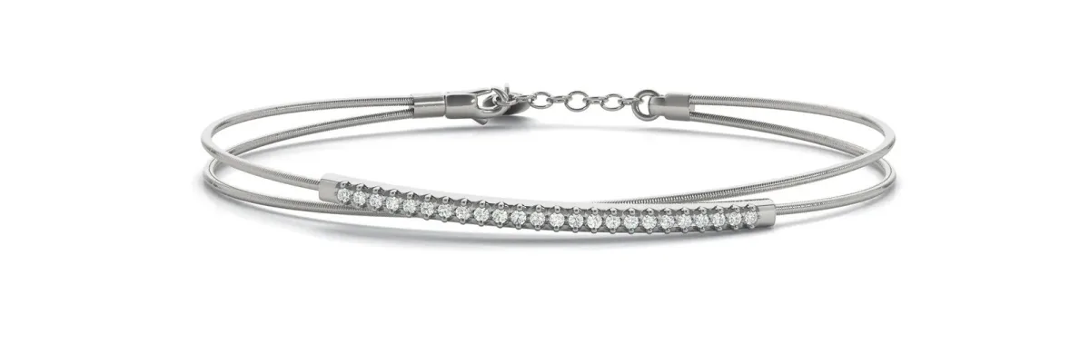 Round Cut Pave Diamond Double Wire Bracelet with Channel Setting White gold
