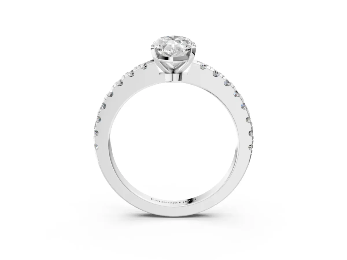 Marquise Cut Solitaire Diamond with Pavé Band and Four-Prong Setting Silver