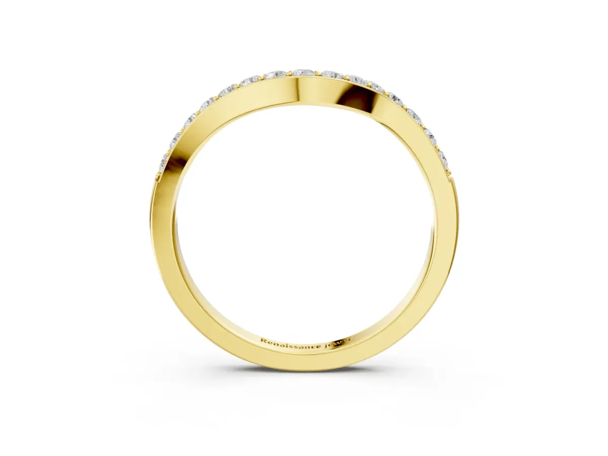 Pavé Round Diamond Curved Band with Prong Setting Yellow gold