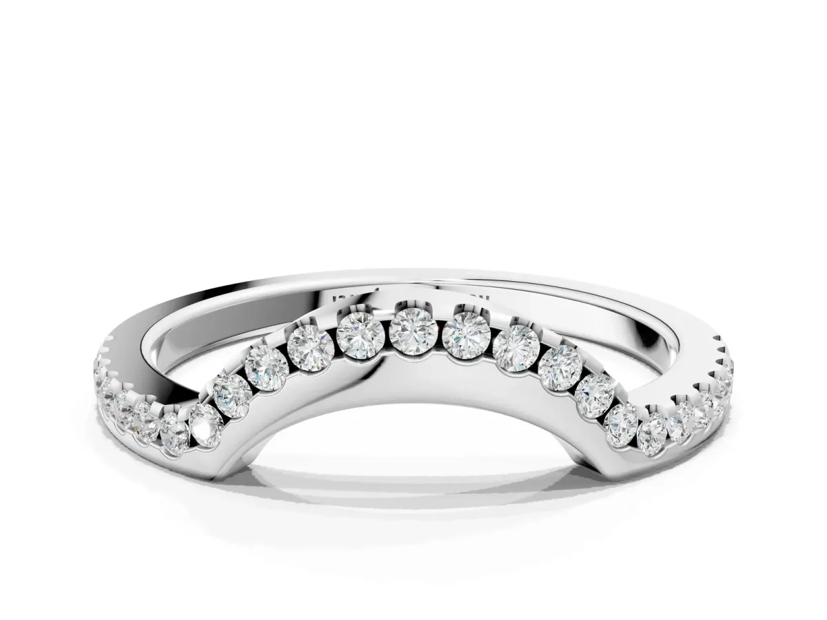 Pavé Round Diamond Contour Band with Shared Prong Setting Silver
