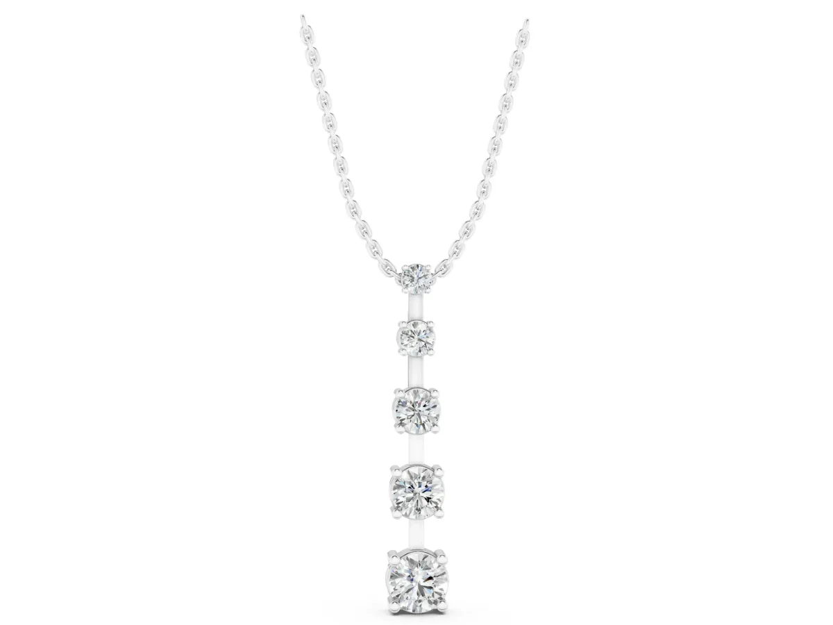 Vertical Bar Pendant with Round Brilliant Diamonds in Prong Setting Silver
