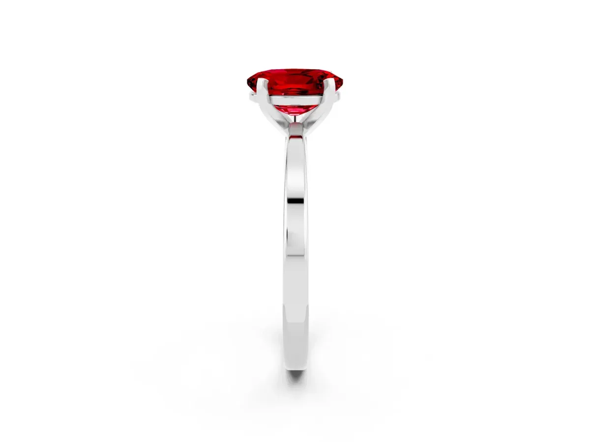 Oval Cut Ruby Solitaire Engagement Ring with Classic Band and Four-Prong Setting Silver