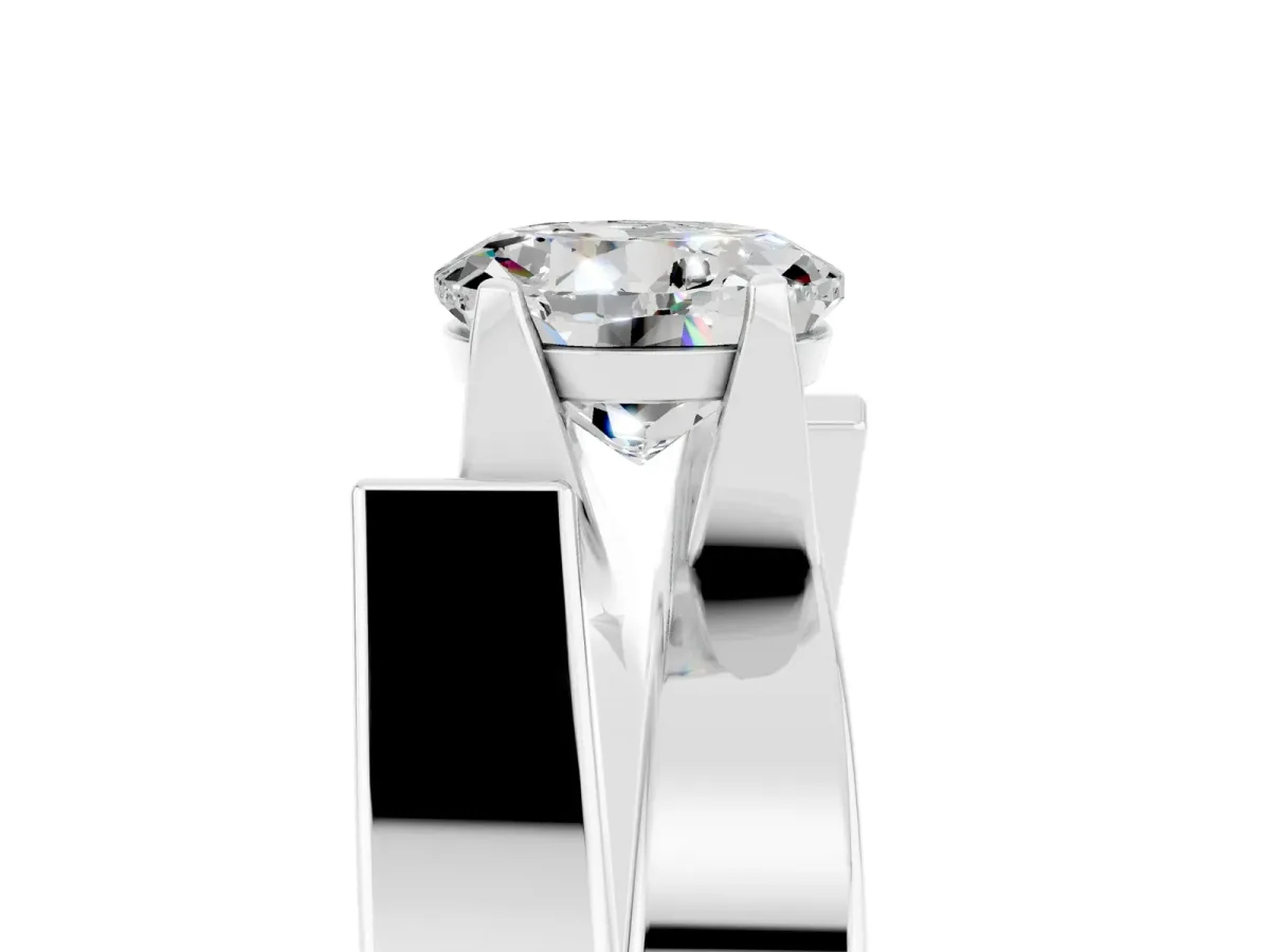 Modern Tension Set Round Cut Moissanite Solitaire Wide Band Ring Silver