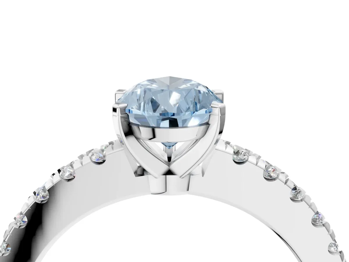 Fancy Blue Pear Cut Solitaire Diamond with Pavé Band and Four-Prong Setting Silver