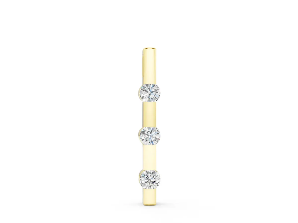 Three-Stone Round Diamond Bar Pendant with Channel Setting Yellow gold