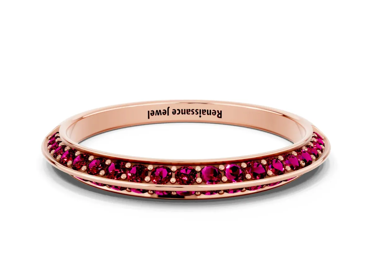 Double Row Pavé Round Garnet Eternity Band with Channel Setting Rose gold