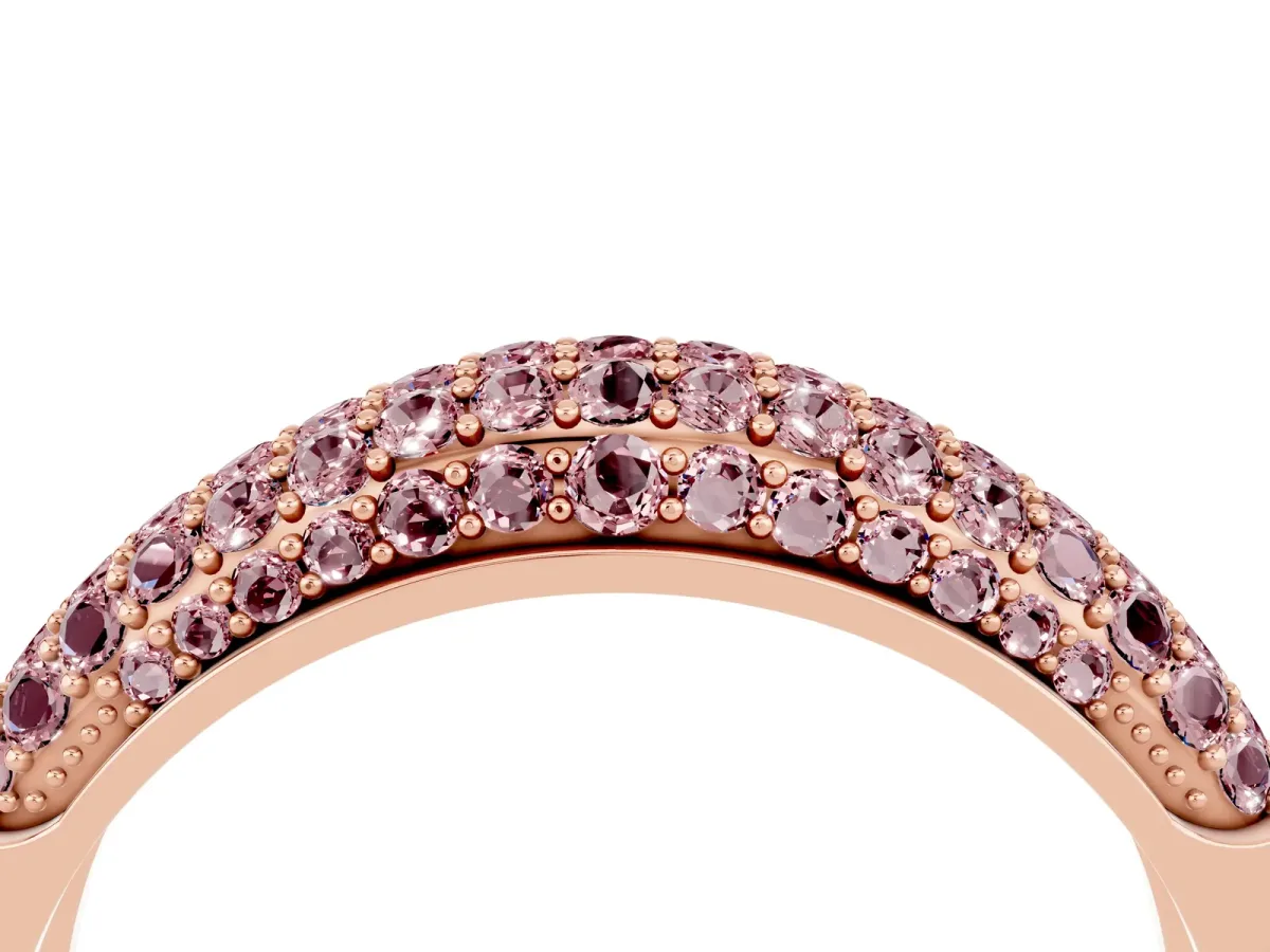 Three-Row Pavé Round Morganite Dome Band Rose gold