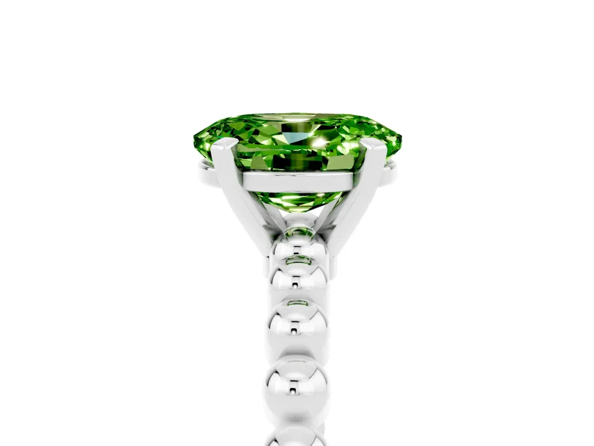 Oval Cut Peridot Solitaire Ring with Beaded Band and Prong Setting Platinum