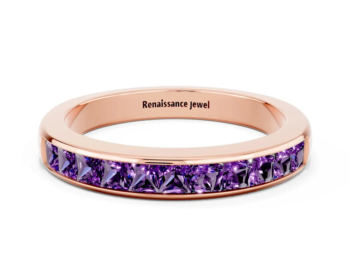 Channel Set Princess Cut Amethyst Eternity Band Rose gold