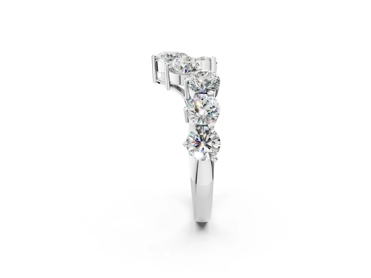 Curved Diamond Cluster Band - Round Stones, Split Shank, Prong Setting White gold