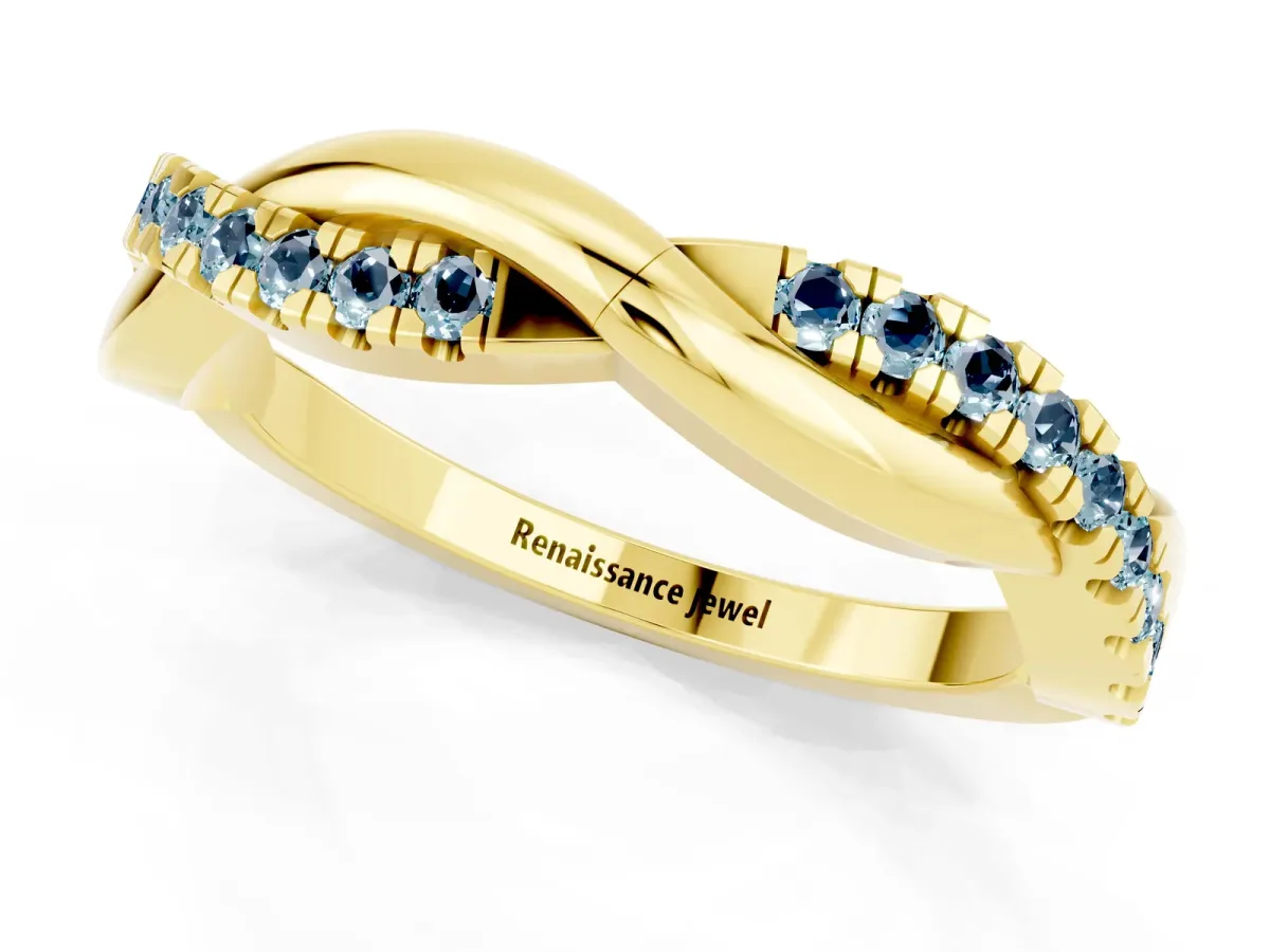 Round Aquamarine Twisted Infinity Band with Prong Setting Yellow gold