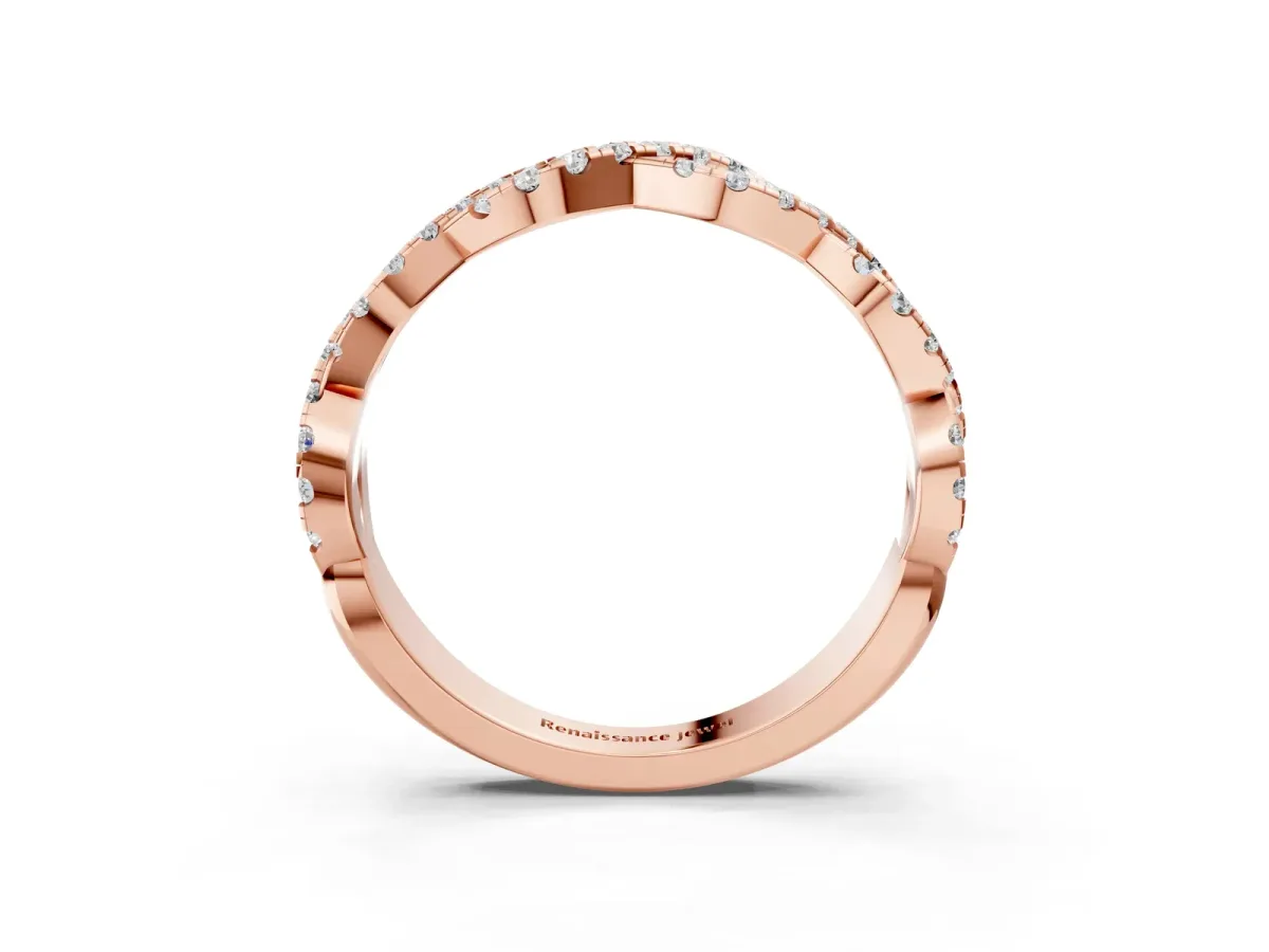 Round Diamond Twisted Eternity Band with Pavé and Shared Prong Setting Rose gold