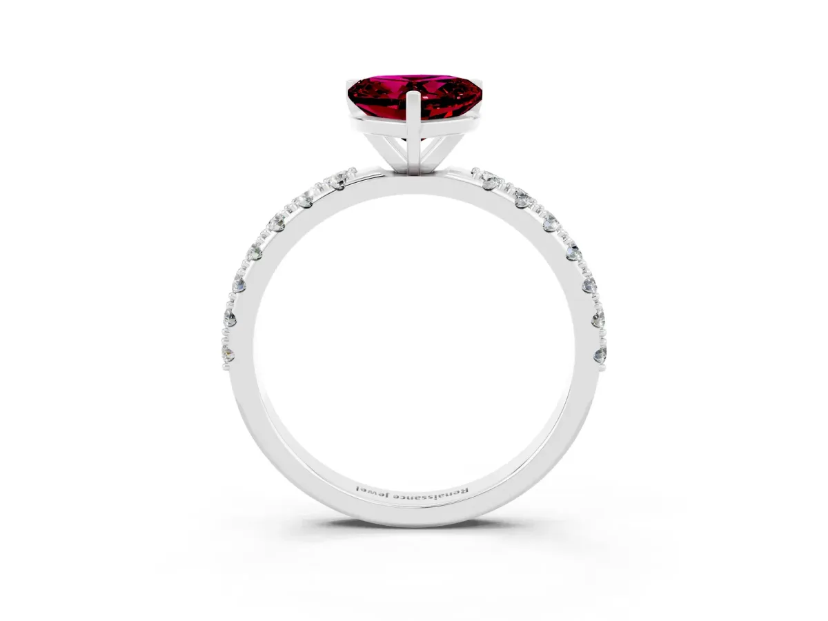 Heart Cut Garnet Solitaire Pavé Band with Four-Prong Setting Silver